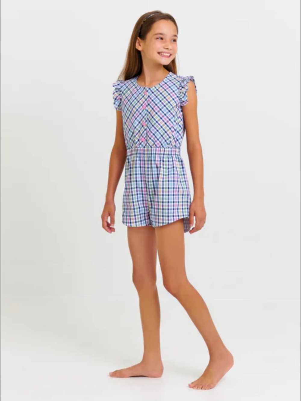 NWT The Beaufort Bonnet Company TBBC Marion Rose Romper Pier Pointe Plaid Sz 14